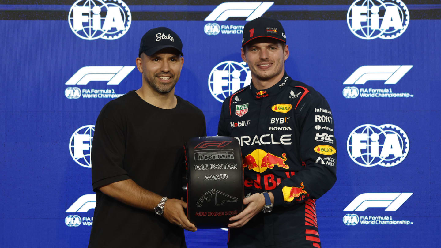 YAS MARINA CIRCUIT, UNITED ARAB EMIRATES - NOVEMBER 25: Former footballer Sergio Aguero presents